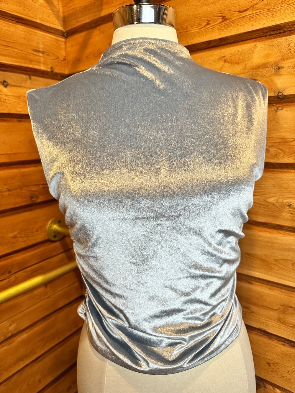 Abercrombie & Fitch Metallic Silver Ruched Mock Neck Top Size Medium